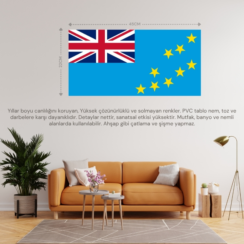 TUVALU ÜLKE BAYRAĞI 45x22CM DUVAR TABLOSU ÇERÇEVESİZ PVC TABLO