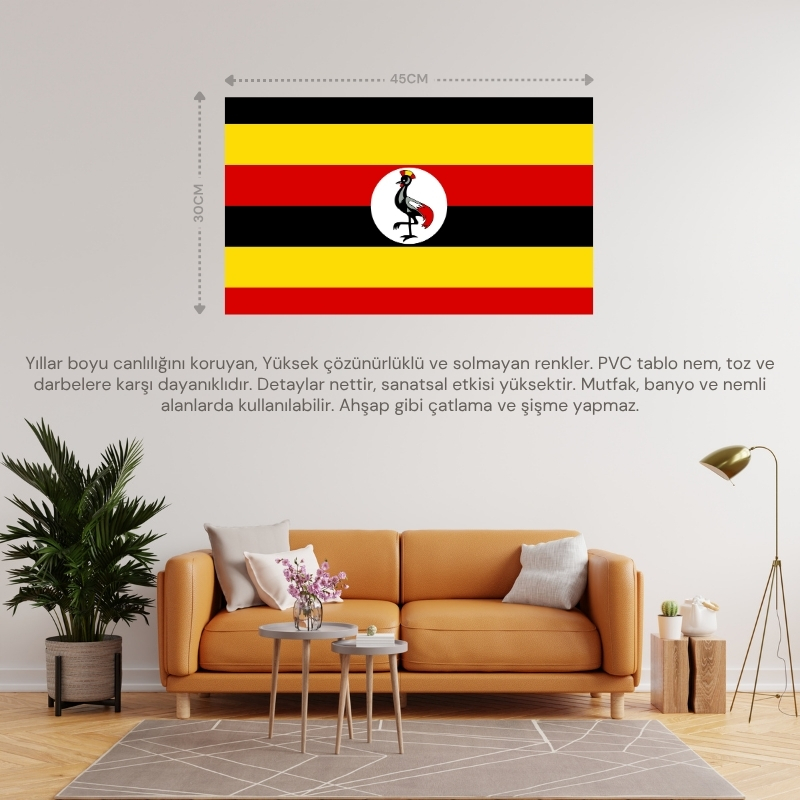 UGANDA ÜLKE BAYRAĞI 45x30CM DUVAR TABLOSU ÇERÇEVESİZ PVC TABLO