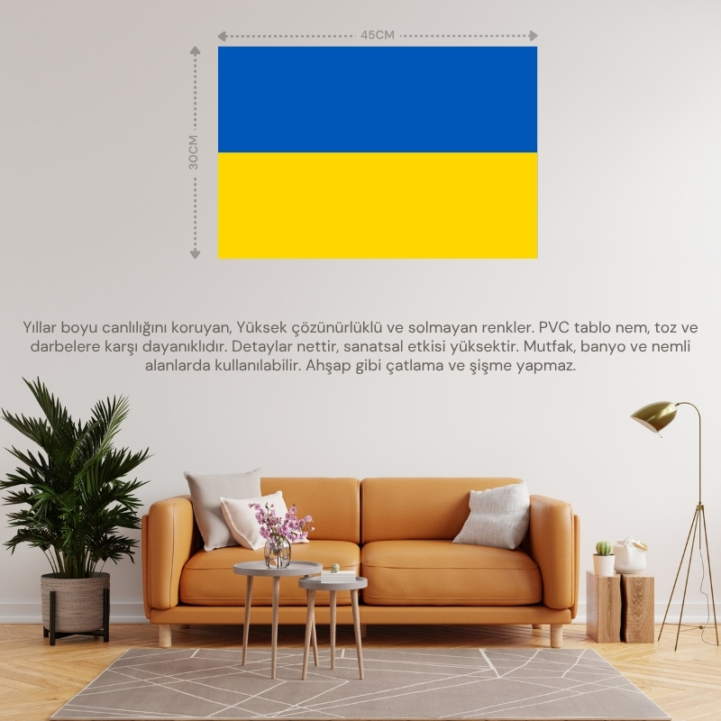 UKRAYNA ÜLKE BAYRAĞI 45x30CM DUVAR TABLOSU ÇERÇEVESİZ PVC TABLO