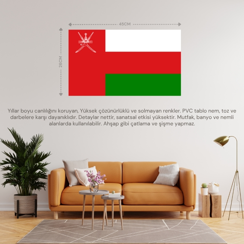 UMMAN ÜLKE BAYRAĞI 45x26CM DUVAR TABLOSU ÇERÇEVESİZ PVC TABLO
