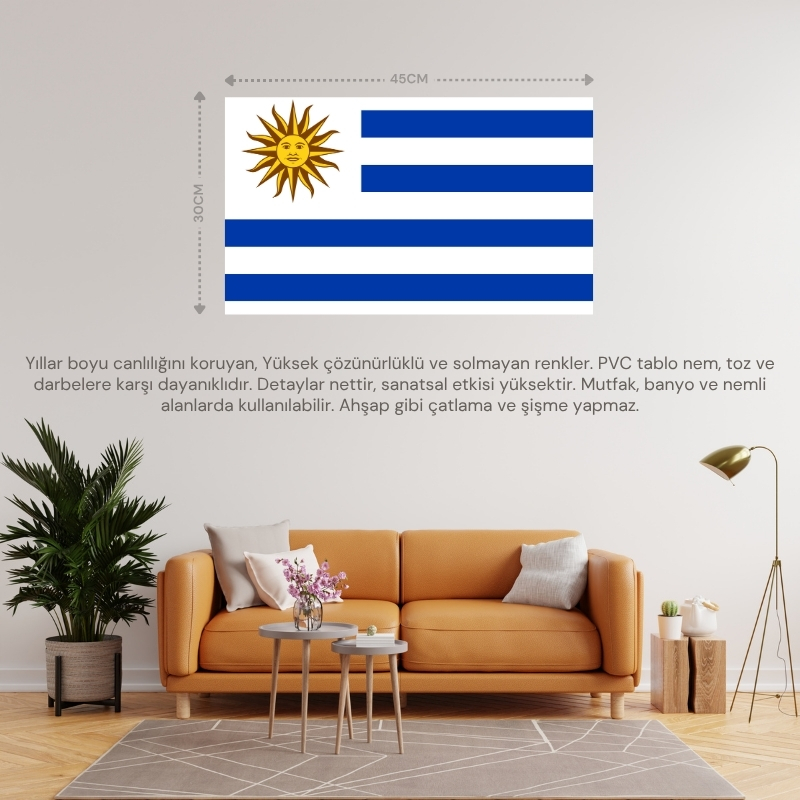 URUGUAY ÜLKE BAYRAĞI 45x30CM DUVAR TABLOSU ÇERÇEVESİZ PVC TABLO