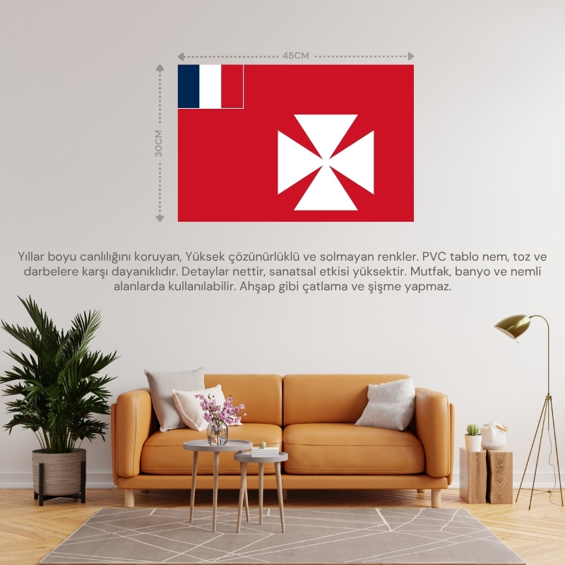 VALLİS VE FUTUNA ÜLKE BAYRAĞI 45x30CM DUVAR TABLOSU ÇERÇEVESİZ PVC TABLO