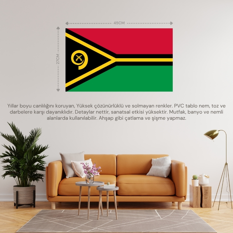 VANUATU ÜLKE BAYRAĞI 45x27CM DUVAR TABLOSU ÇERÇEVESİZ PVC TABLO