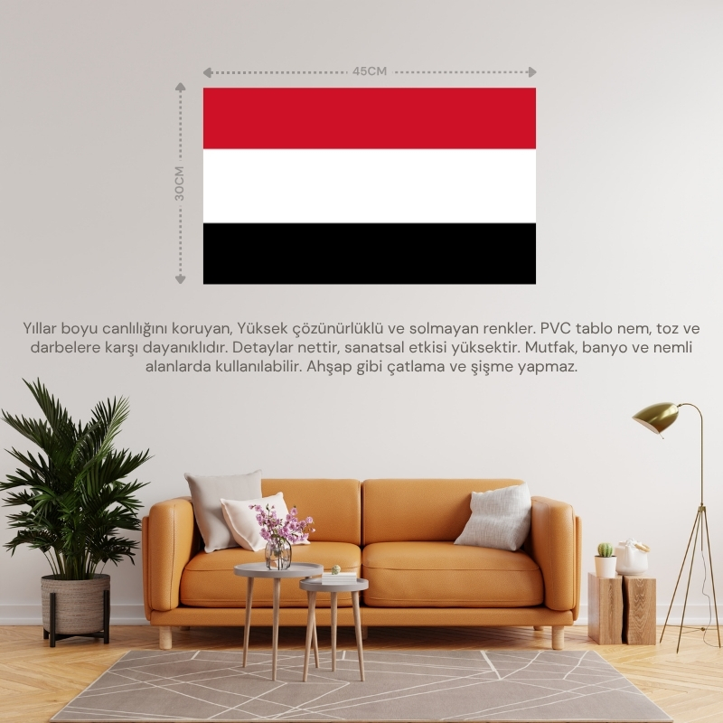 YEMEN ÜLKE BAYRAĞI 45x30CM DUVAR TABLOSU ÇERÇEVESİZ PVC TABLO