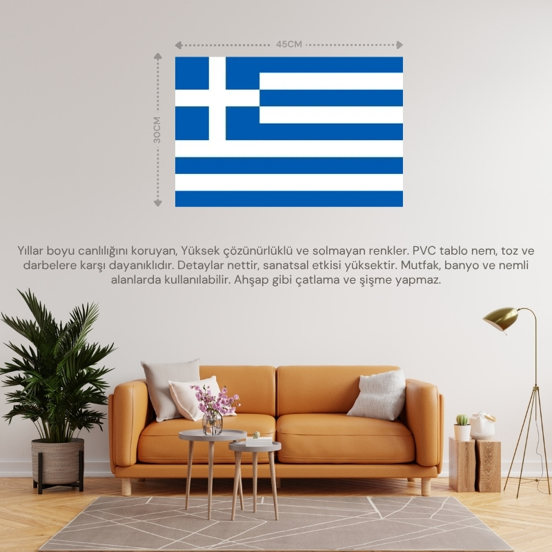 YUNANİSTAN ÜLKE BAYRAĞI 45x30CM DUVAR TABLOSU ÇERÇEVESİZ PVC TABLO