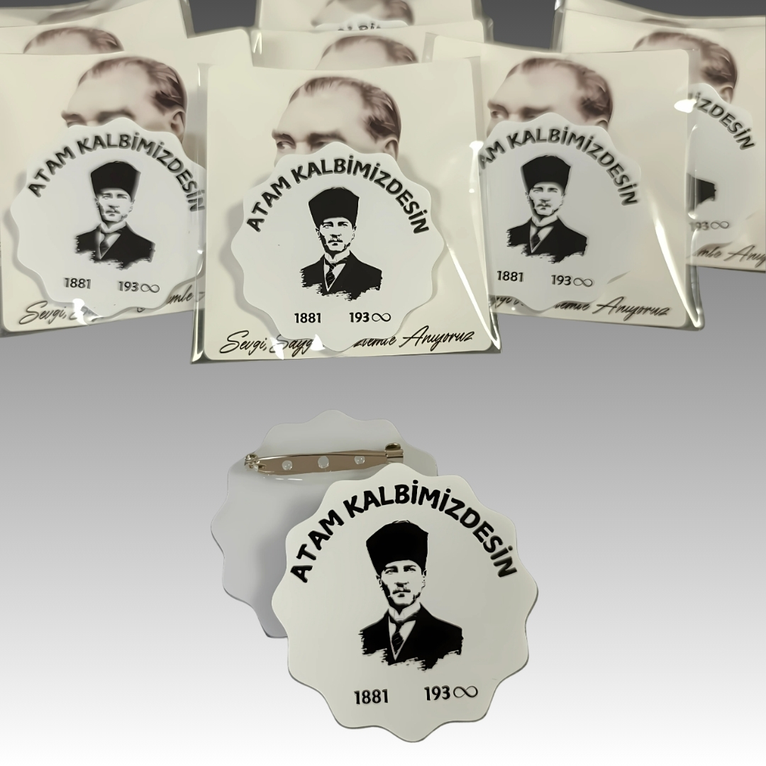 10 KASIM ATATÜRK'Ü ANMA GÜNÜ İĞNELİ AKRİLİK YAKA ROZETİ 8'Lİ