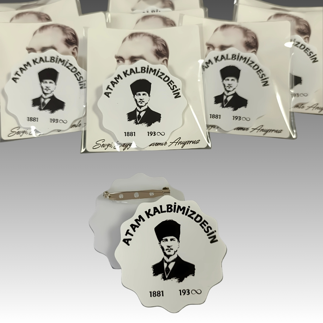 10 KASIM ATATÜRK'Ü ANMA GÜNÜ İĞNELİ AKRİLİK YAKA ROZETİ 12'Lİ