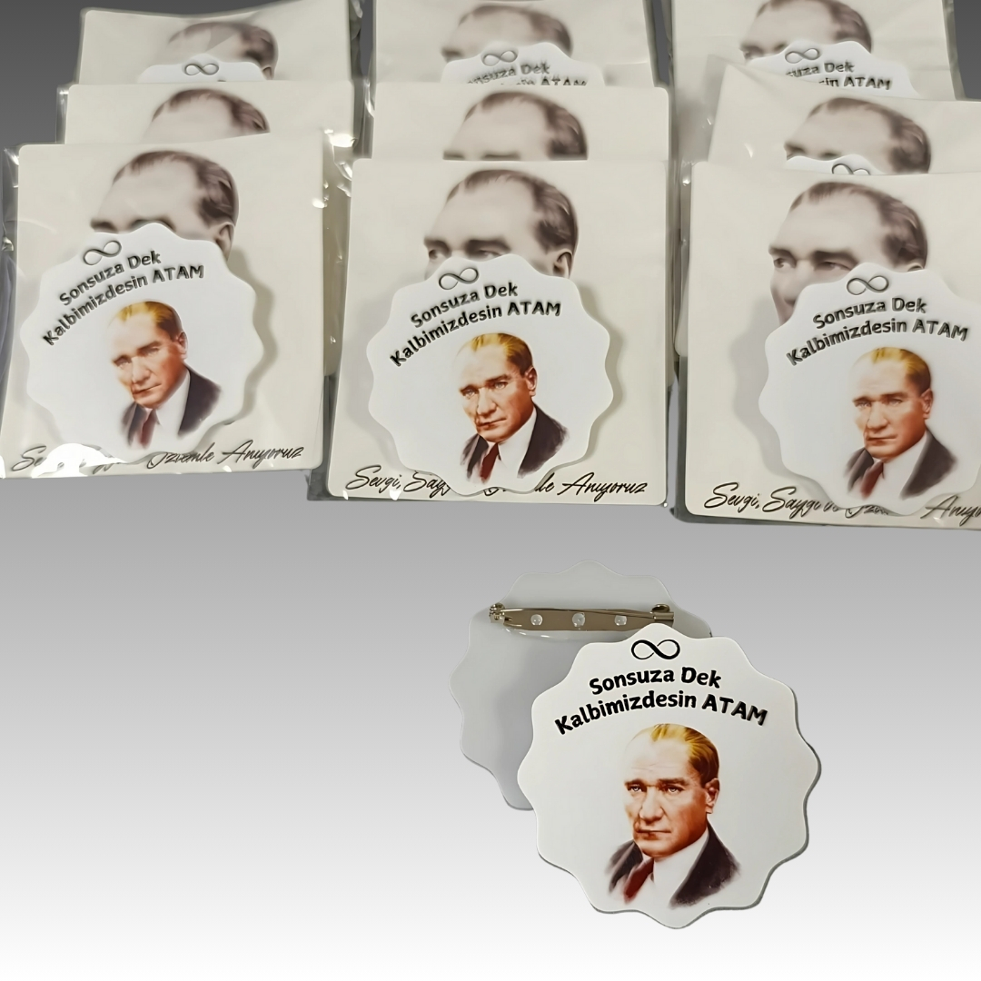 10 KASIM ATATÜRK'Ü ANMA GÜNÜ İĞNELİ AKRİLİK YAKA ROZETİ 8'Lİ