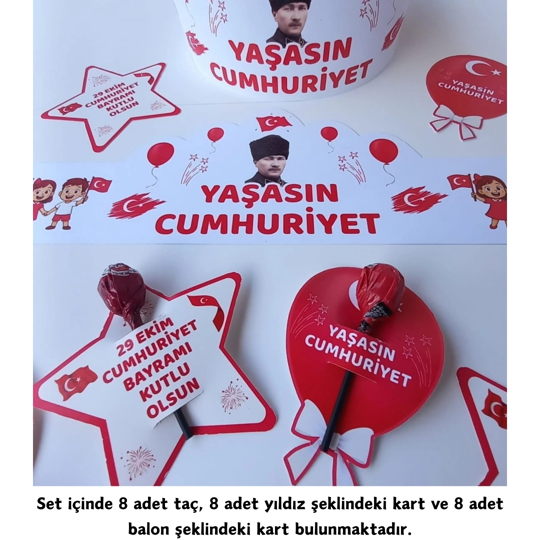 YAŞASIN CUMHURİYET TAÇ ŞEKER ve BALON KARTI 8li SET YAŞASIN CUMHURİYET TAÇ ŞEKER ve BALON KARTI 8li SET