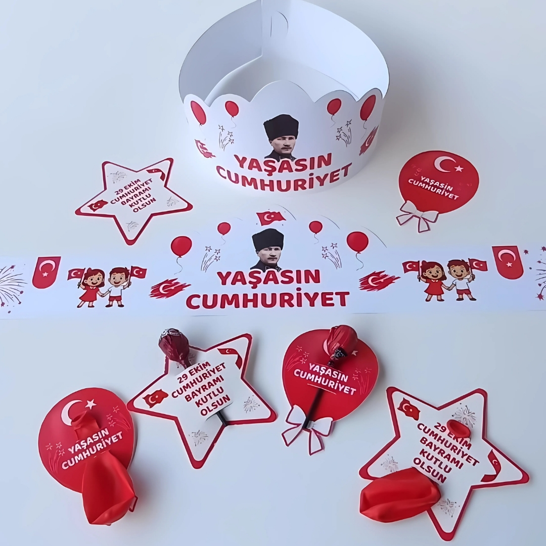 YAŞASIN CUMHURİYET TAÇ ŞEKER ve BALON KARTI 8li SET YAŞASIN CUMHURİYET TAÇ ŞEKER ve BALON KARTI 8li SET