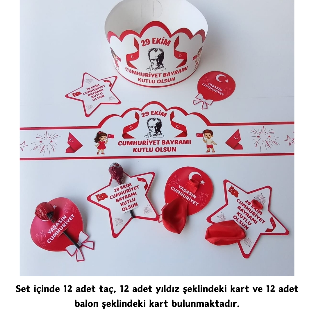 CUMHURİYET BAYRAMI TAÇ ŞEKER ve BALON KARTI 12li  SET