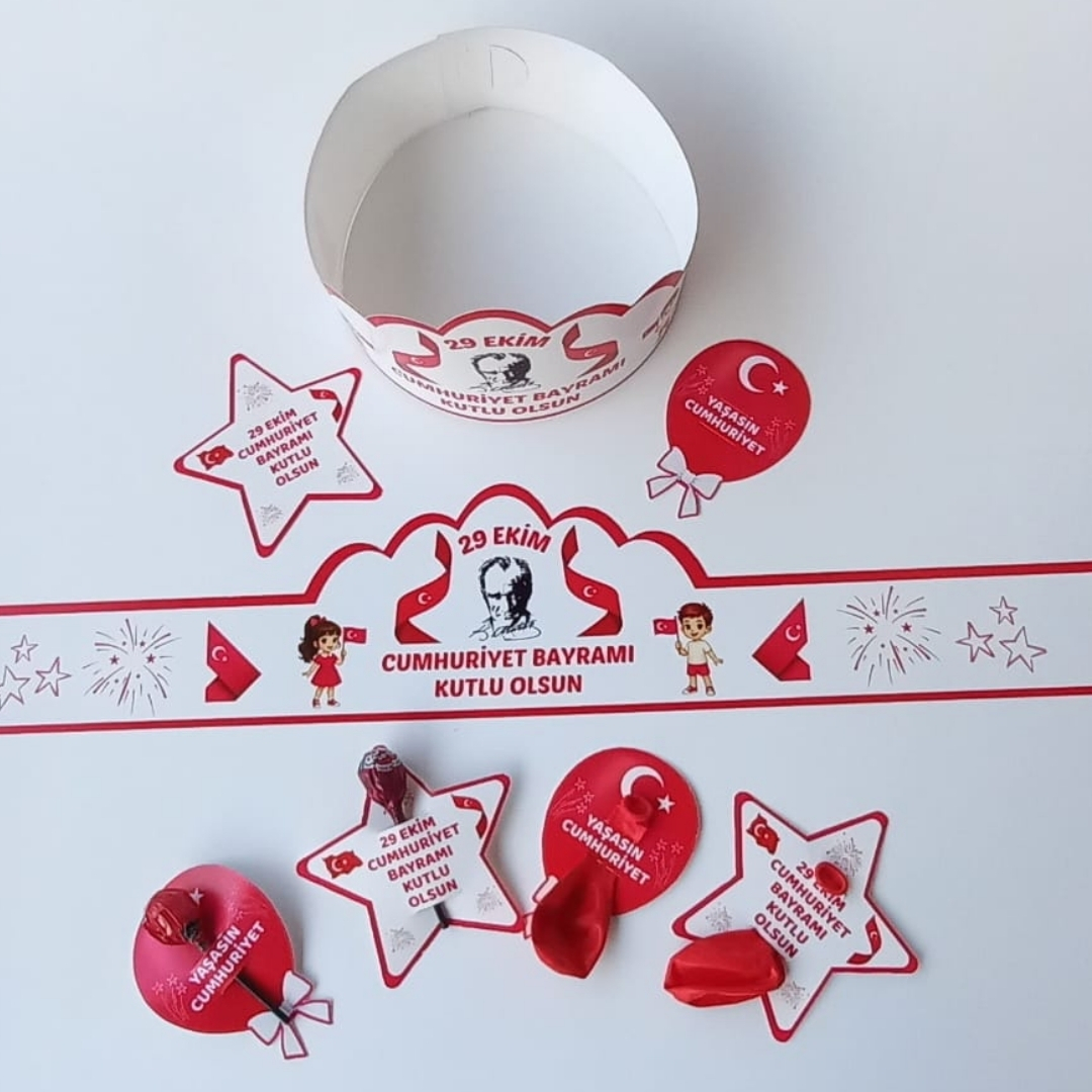 CUMHURİYET BAYRAMI TAÇ ŞEKER ve BALON KARTI 12li  SET