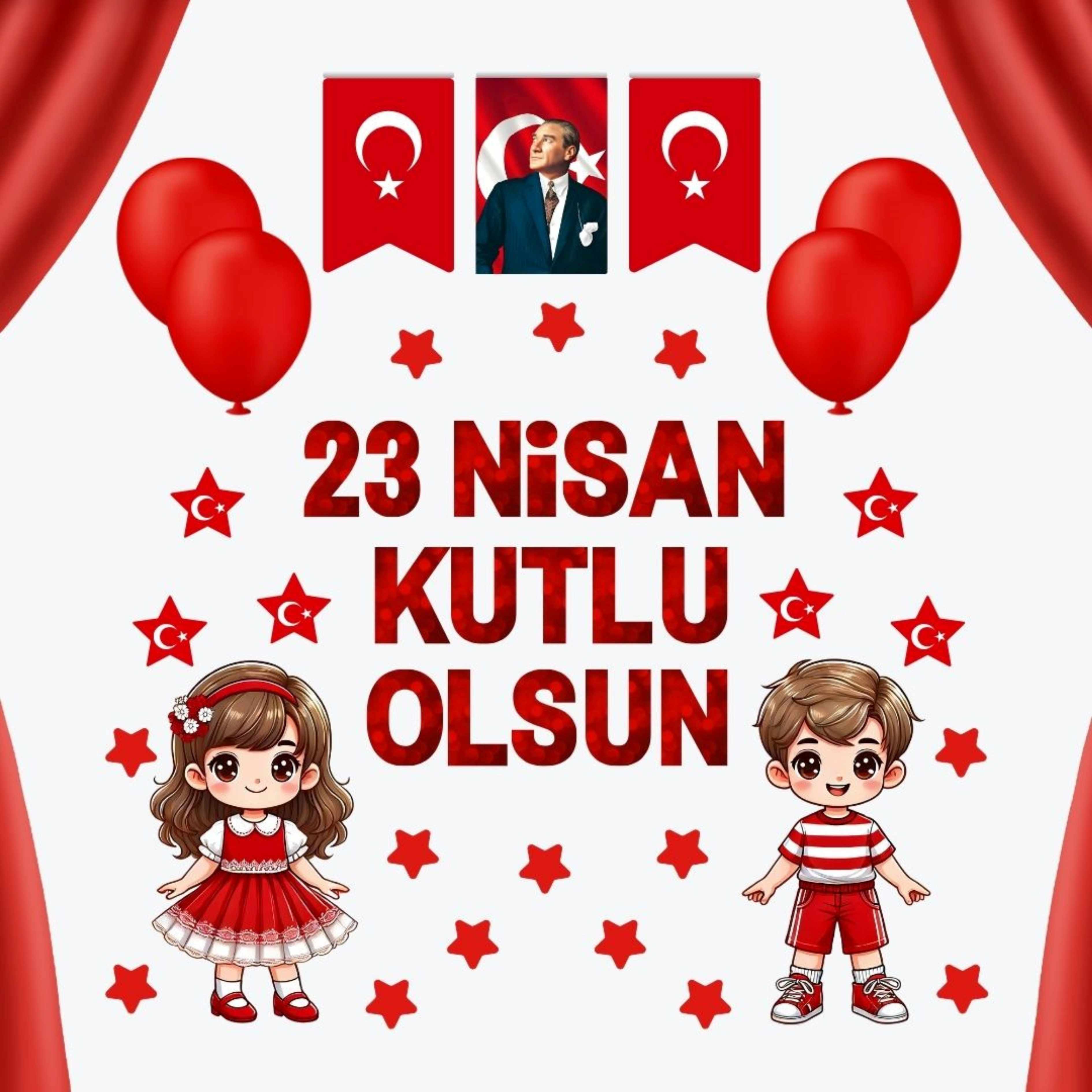 23 Nisan Kutlu Olsun Premium Vinil Pano 160×160 cm (Tek Parça)
