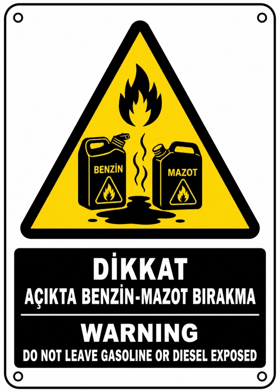 DİKKAT AÇIKTA BENZİN MAZOT BIRAKMA 21X30CM PVC ISG LEVHA