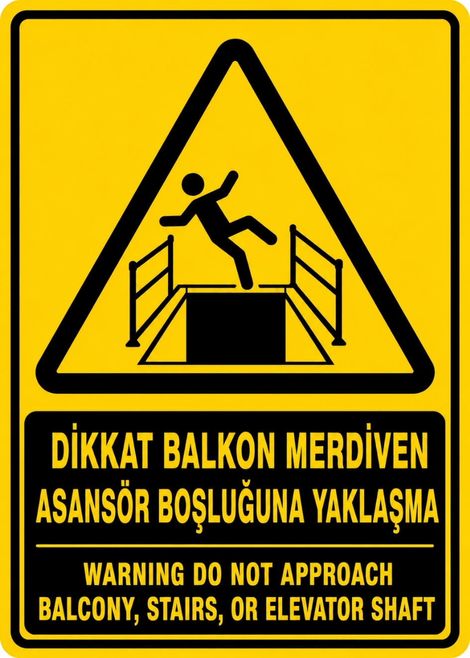 DİKKAT BALOKN MERDİVEN ASANSÖR BOŞLUĞUNA YAKLAŞMA 21X30CM PVC ISG LEVHA