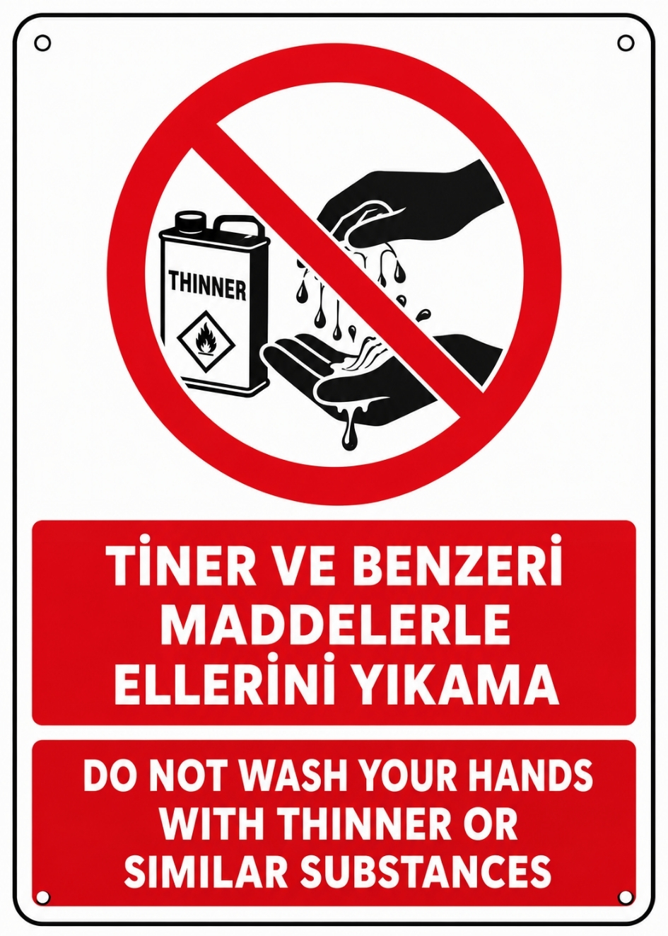 TİNER VE BENZERİ MADDELERLE ELLERİNİ YIKAMA 21X30CM PVC ISG LEVHA