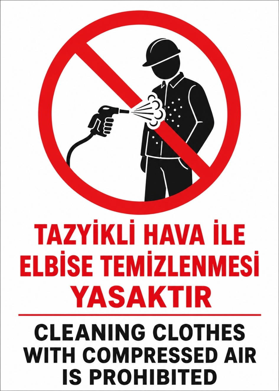 TAZYİKLİ HAVA İLE ELBİSE TEMİZLENMESİ YASAKTIR 21X30CM PVC ISG LEVHA