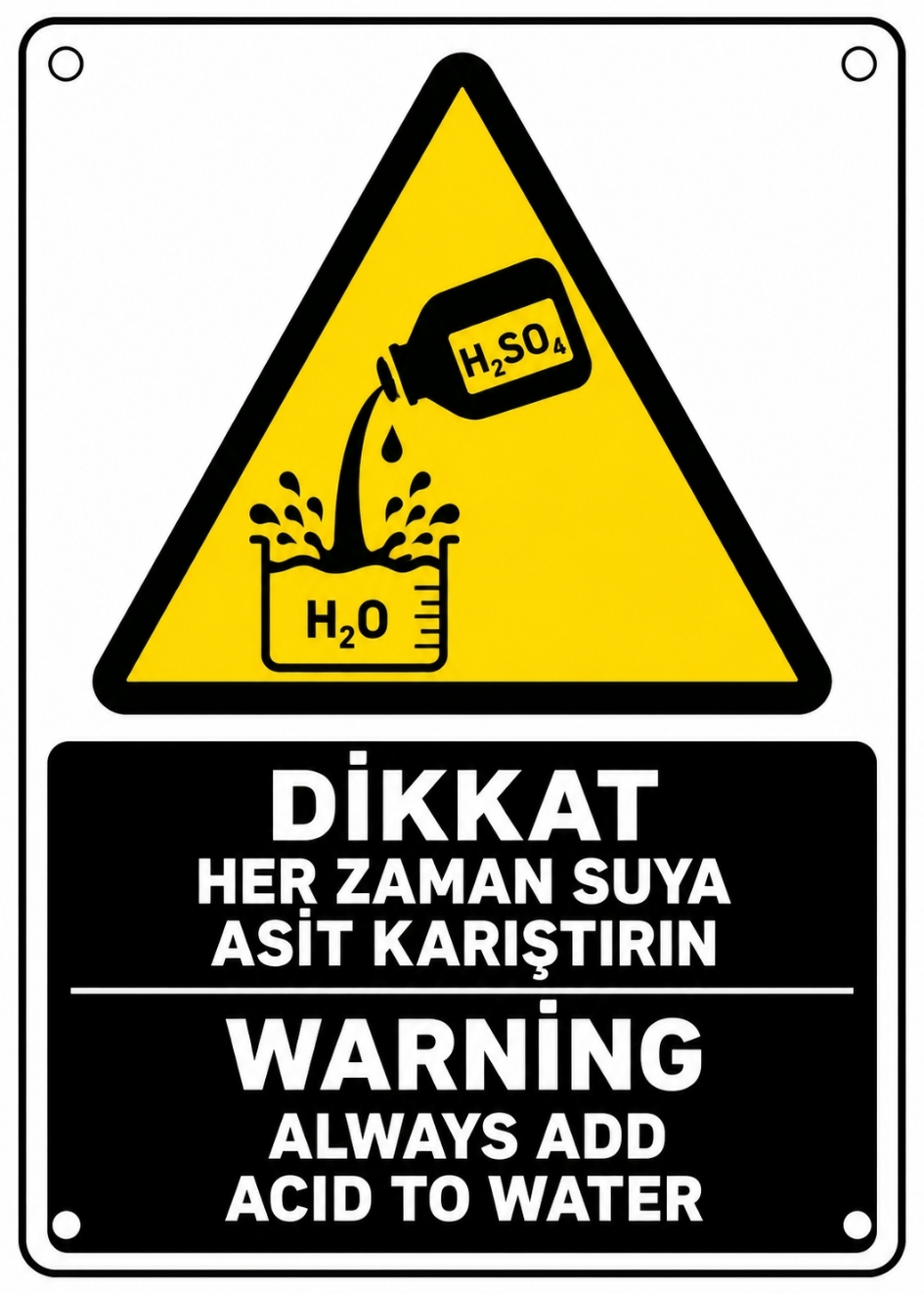 DİKKAT SUYA HER ZAMAN ASİT KARIŞTIRIN 21X30CM PVC ISG LEVHA DİKKAT SUYA HER ZAMAN ASİT KARIŞTIRIN 21X30CM PVC ISG LEVHA