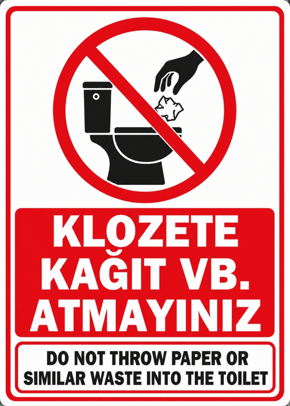 KLOZETE KAĞIT VB. ATMAYINIZ 21X30CM PVC ISG LEVHA