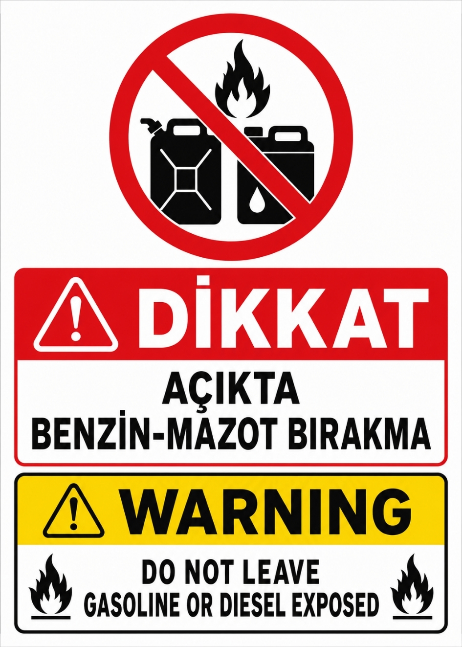 DİKKAT AÇIKTA BENZİN MAZOT BIRAKMA 21X30CM PVC ISG LEVHA