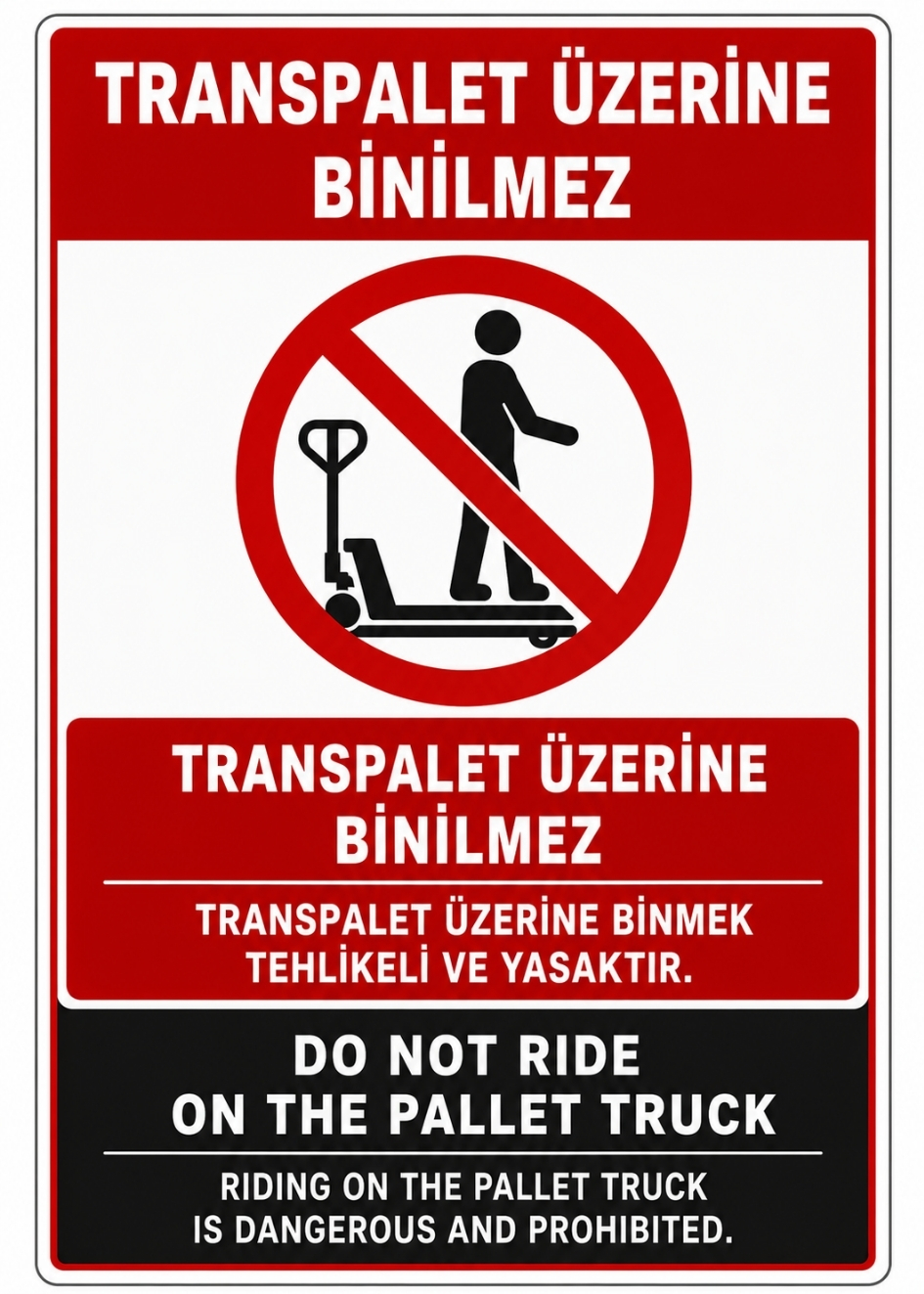 TRANSPALET ÜZERİNE BİNİLMEZ 21X30CM PVC ISG LEVHA