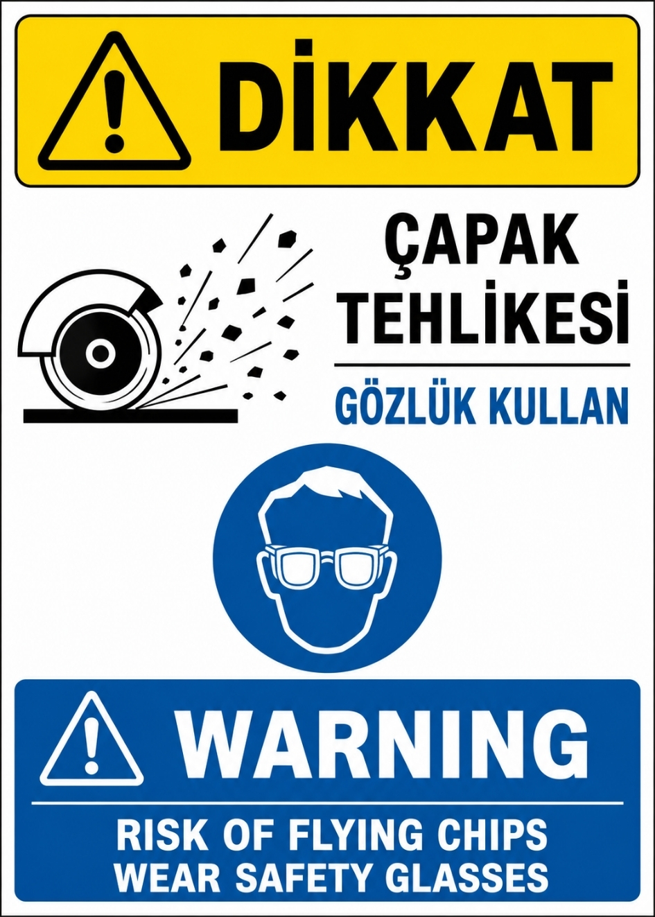 DİKKAT ÇAPAK TEHLİKESİ GÖZLÜK KULLAN 21X30CM PVC ISG LEVHA DİKKAT ÇAPAK TEHLİKESİ GÖZLÜK KULLAN 21X30CM PVC ISG LEVHA
