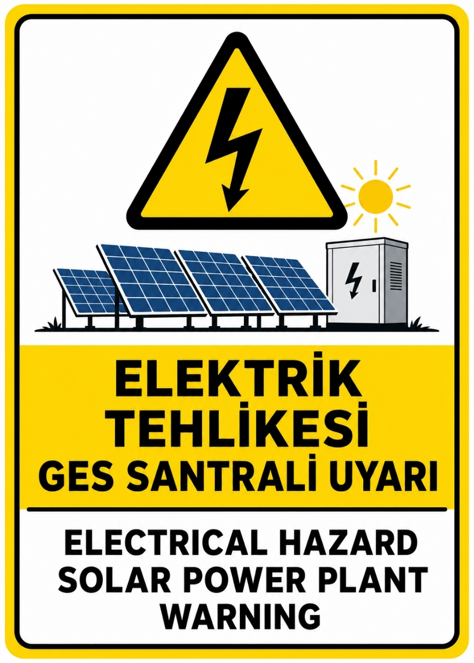 ELEKTRİK TEHLİKESİ GES SANTRALİ UYARI 21X30CM PVC ISG LEVHA
