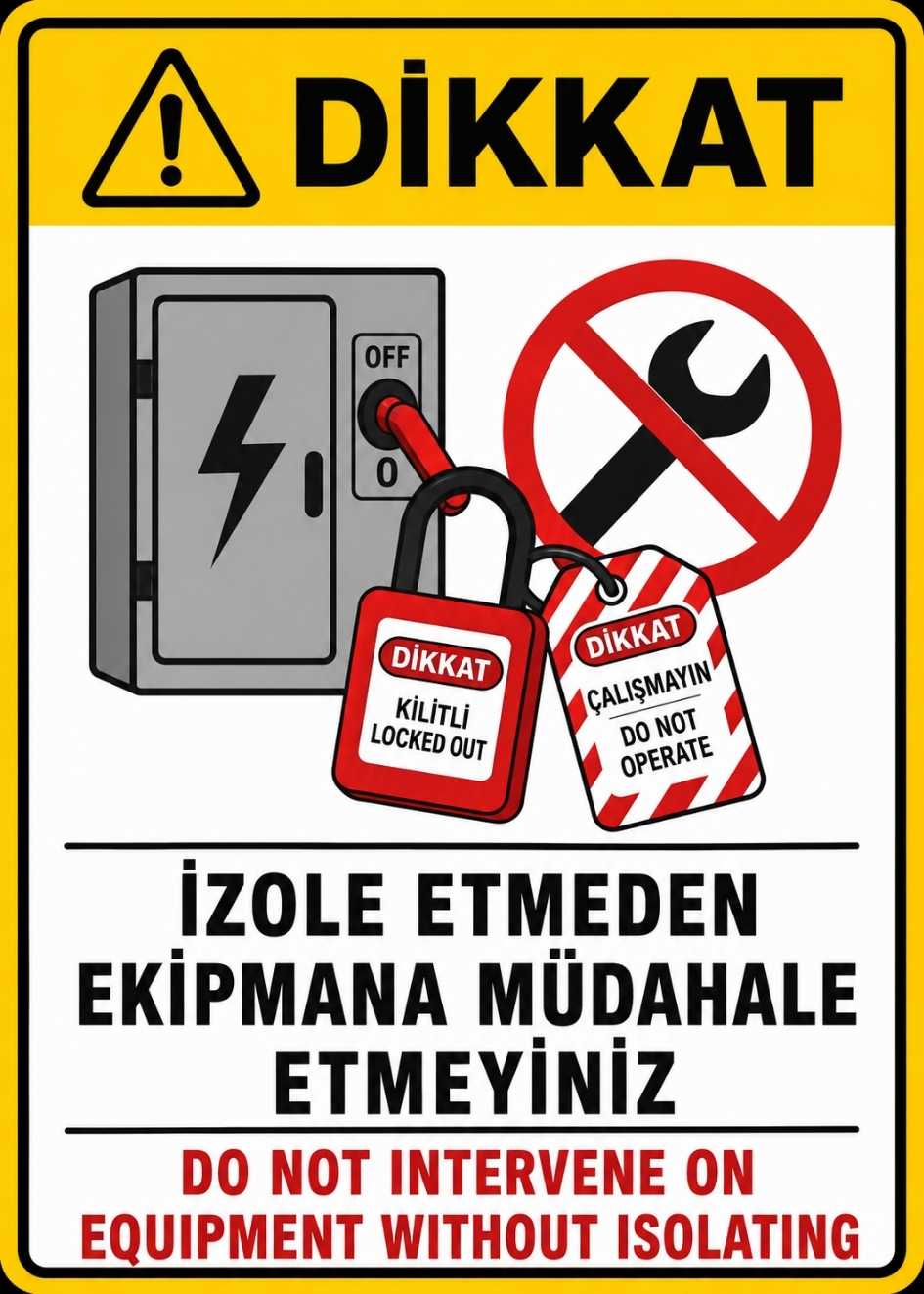 İZOLE ETMEDEN EKİPMANA MÜDAHELE ETMEYİNİZ 21X30CM PVC ISG LEVHA İZOLE ETMEDEN EKİPMANA MÜDAHELE ETMEYİNİZ 21X30CM PVC ISG LEVHA