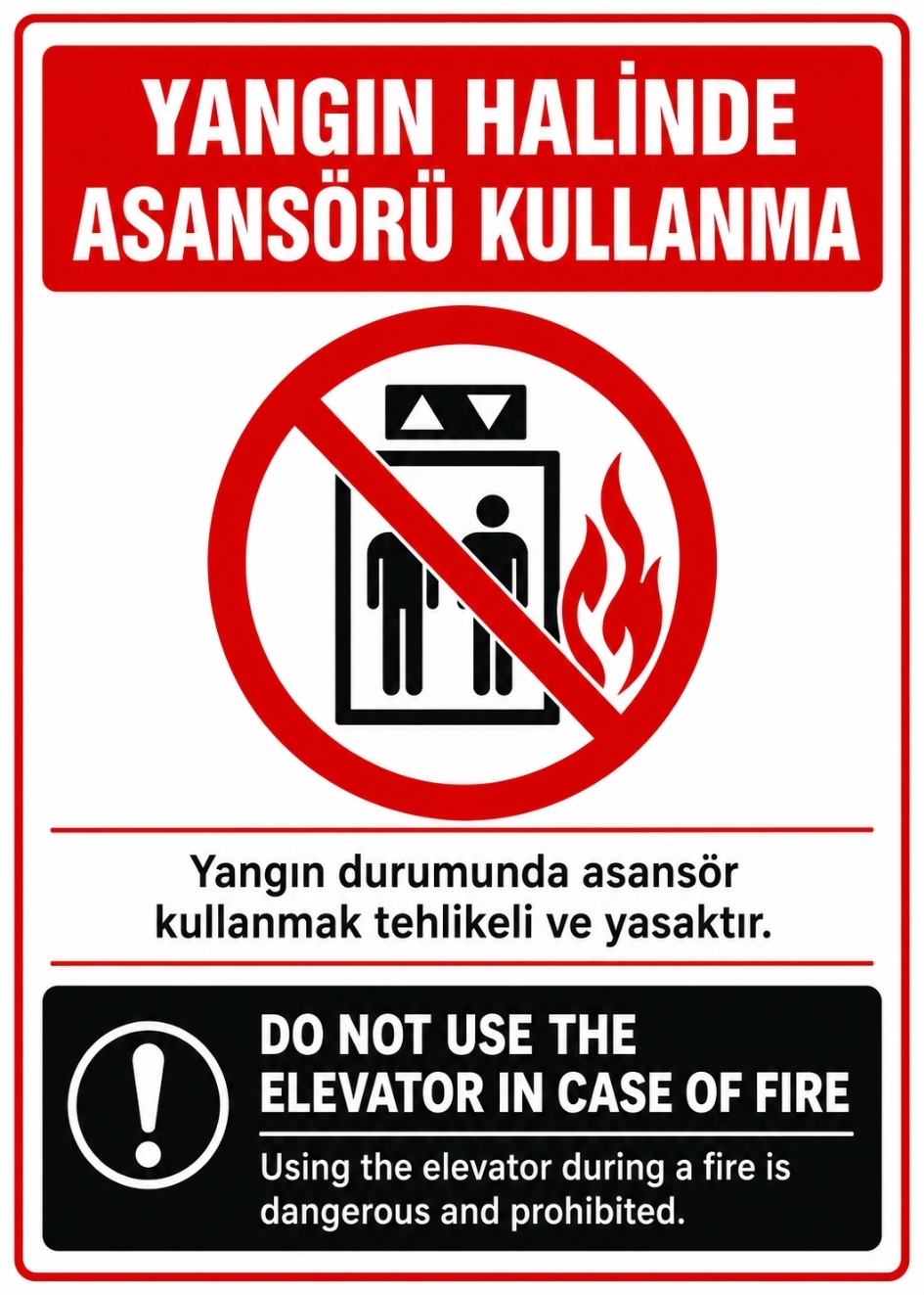 YANGIN HALİNDE ASANSÖRÜ KULLANMA 21X30CM PVC ISG LEVHA
