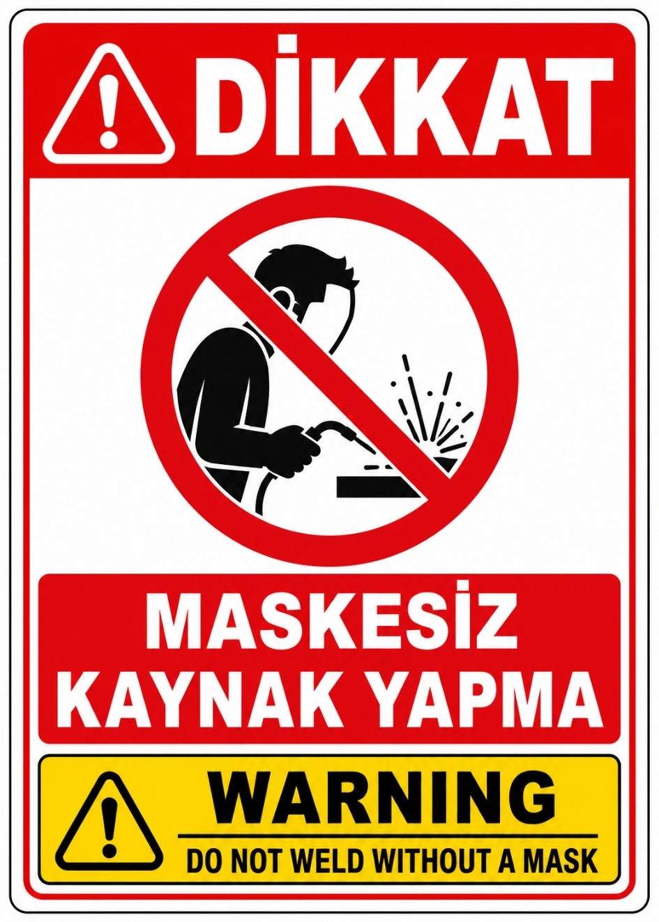 DİKKAT MASKESİZ KAYNAK YAPMA 21X30CM PVC ISG LEVHA