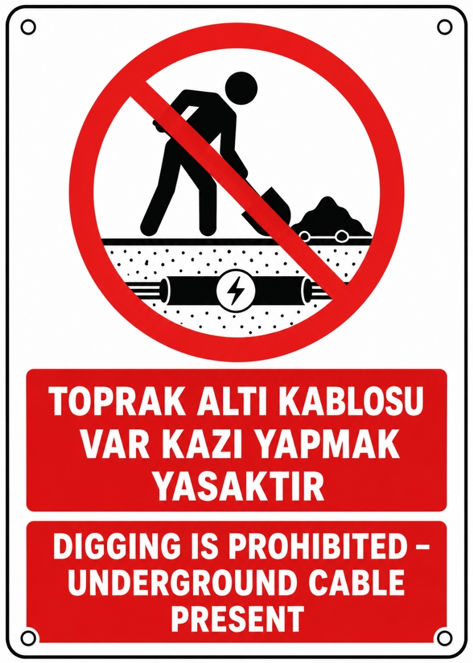 TOPRAK ALTI KABLOSU VAR KAZI YAPMAK YASAKTIR 21X30CM PVC ISG LEVHA