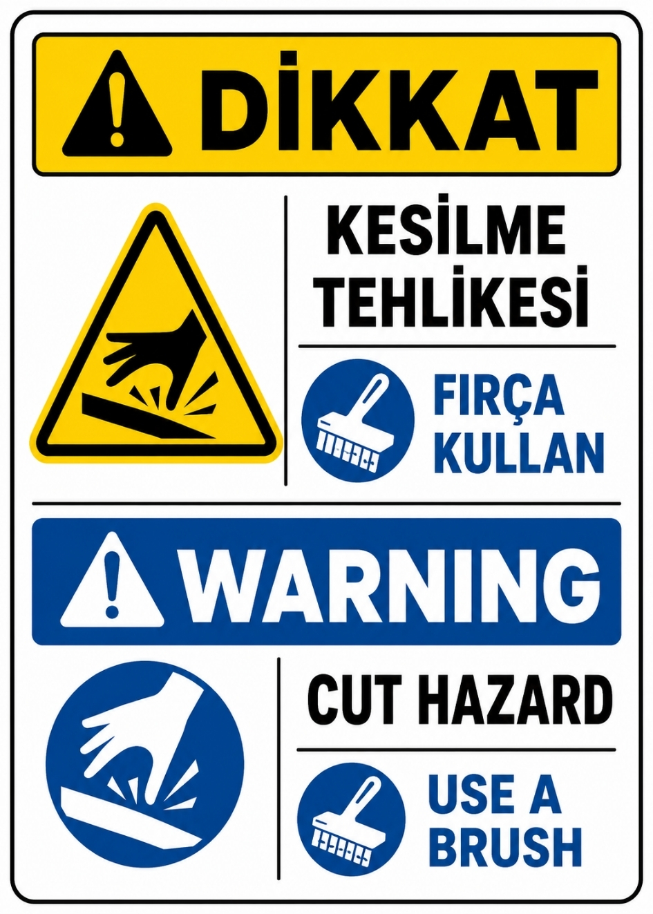 DİKKAT KESİLME TEHLİKESİ FIRÇA KULLAN 21X30CM PVC ISG LEVHA