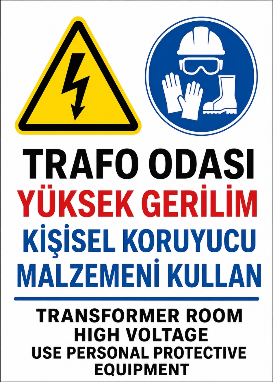 TRAFO ODASI YÜKSEK GERİLİM KİŞİSEL KORUYUCU MALZEMENİ KULLAN 21X30CM PVC ISG LEVHA