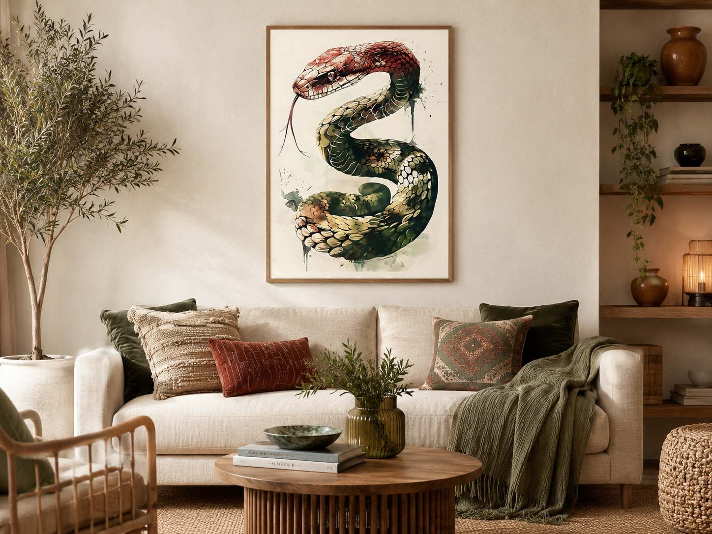 YILAN FİGÜRLÜ WATERCOLOR DUVAR TABLOSU 50X70CM - PVC CANLI UV BASKI ÇERÇEVESİZ TABLO