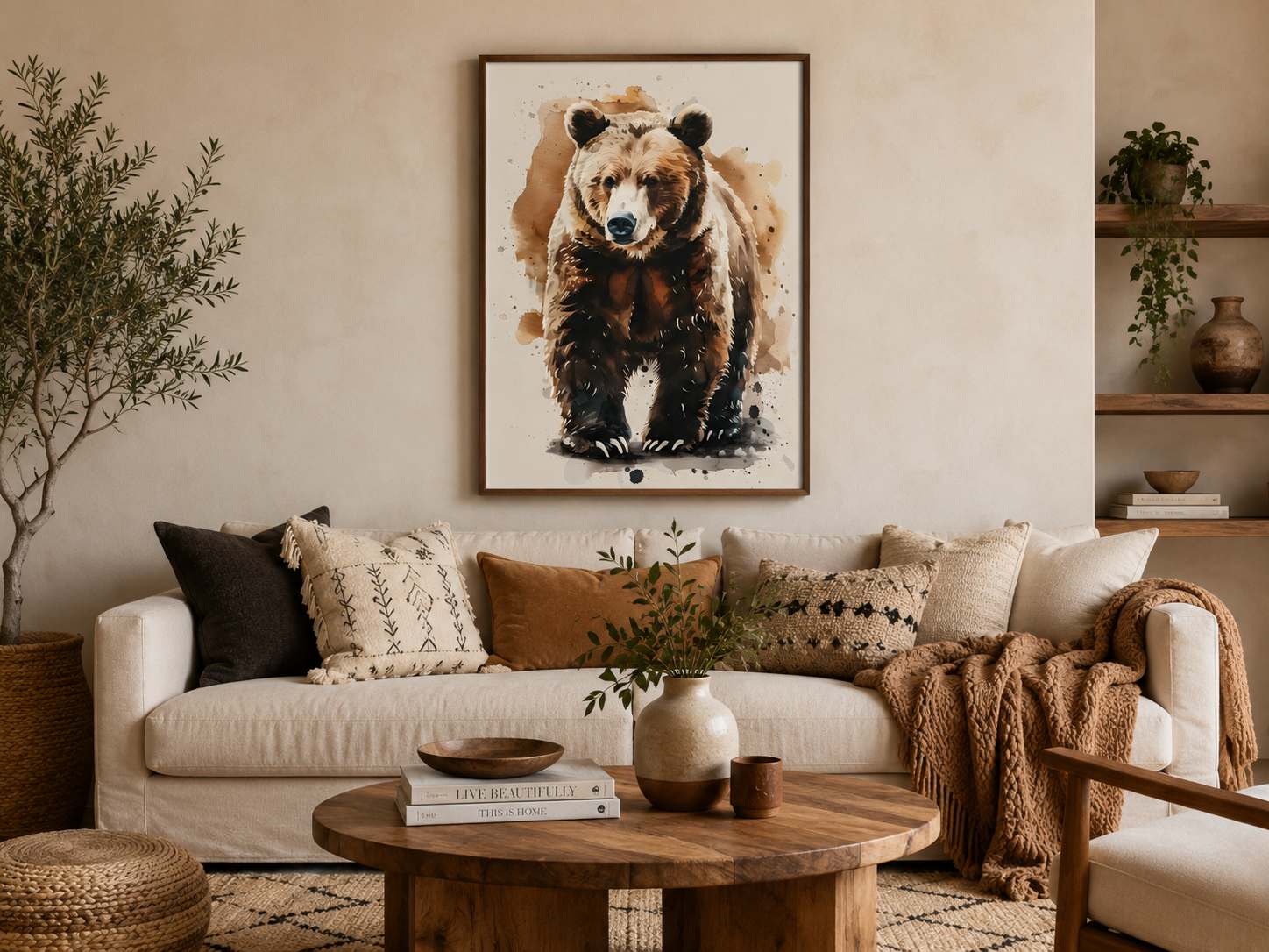 AYI FİGÜRLÜ WATERCOLOR DUVAR TABLOSU 50X70CM - PVC CANLI UV BASKI ÇERÇEVESİZ TABLO