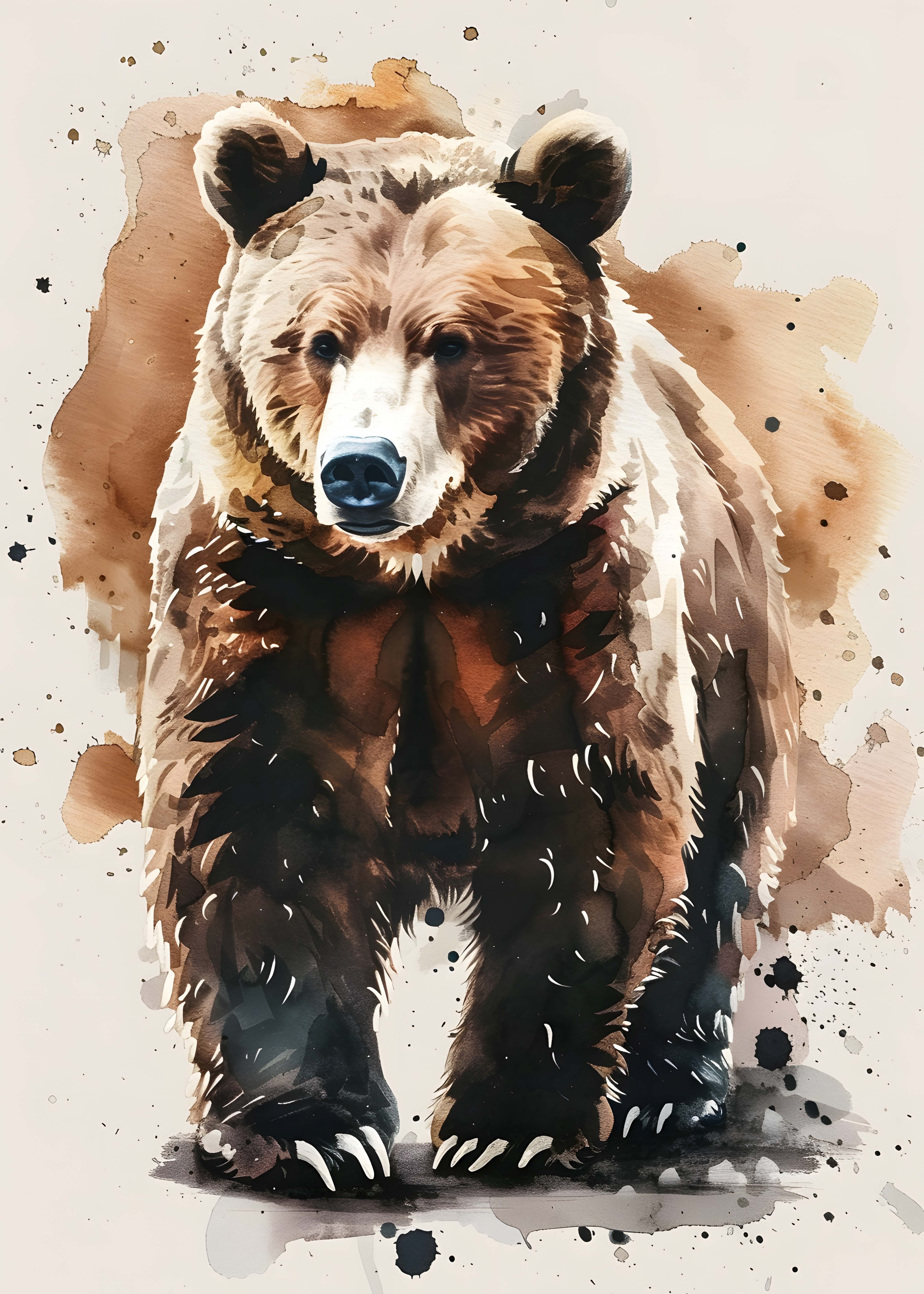 AYI FİGÜRLÜ WATERCOLOR DUVAR TABLOSU 50X70CM - PVC CANLI UV BASKI ÇERÇEVESİZ TABLO