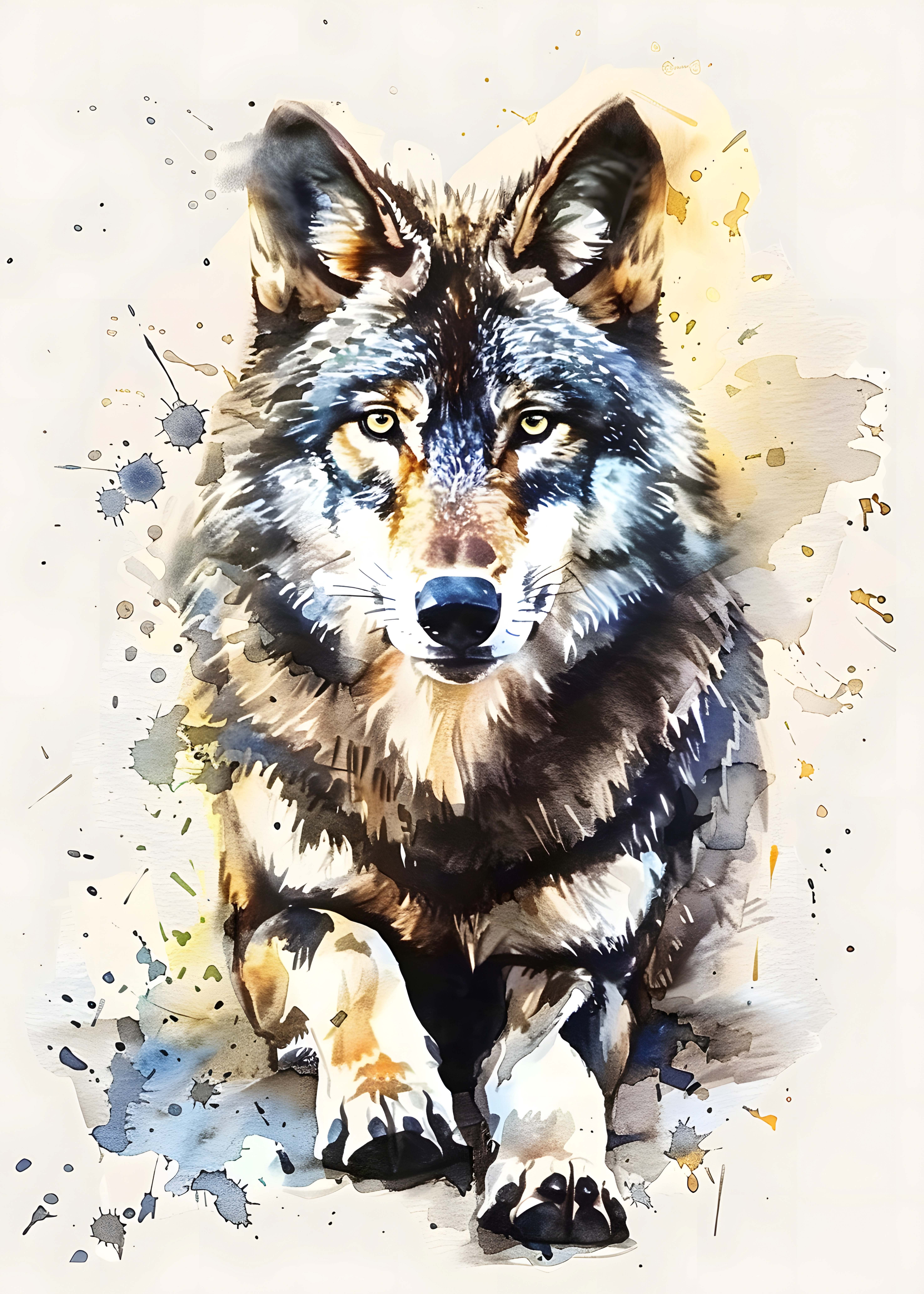 KURT FİGÜRLÜ WATERCOLOR DUVAR TABLOSU 50X70CM - PVC CANLI UV BASKI ÇERÇEVESİZ TABLO