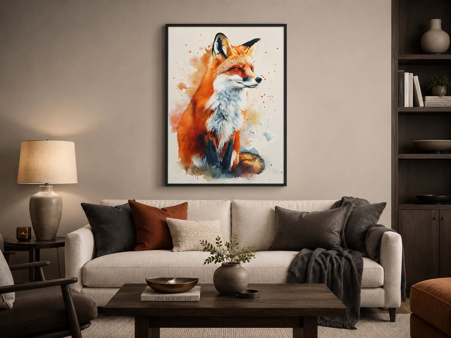TİLKİ FİGÜRLÜ WATERCOLOR DUVAR TABLOSU 50X70CM - PVC CANLI UV BASKI ÇERÇEVESİZ TABLO