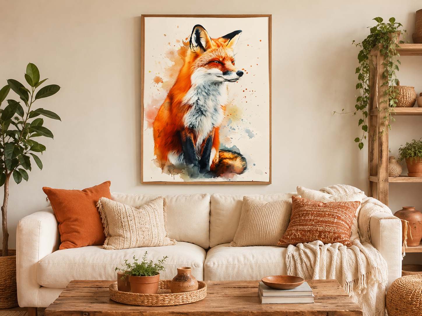 TİLKİ FİGÜRLÜ WATERCOLOR DUVAR TABLOSU 50X70CM - PVC CANLI UV BASKI ÇERÇEVESİZ TABLO