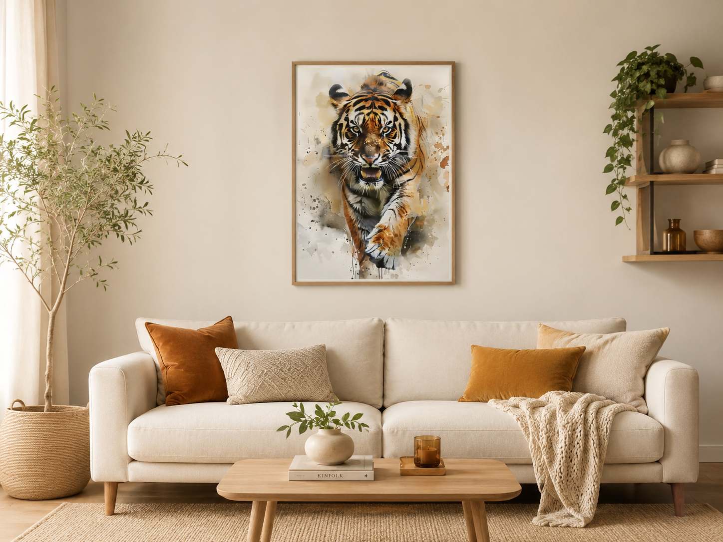KAPLAN FİGÜRLÜ WATERCOLOR DUVAR TABLOSU 50X70CM - PVC CANLI UV BASKI ÇERÇEVESİZ TABLO