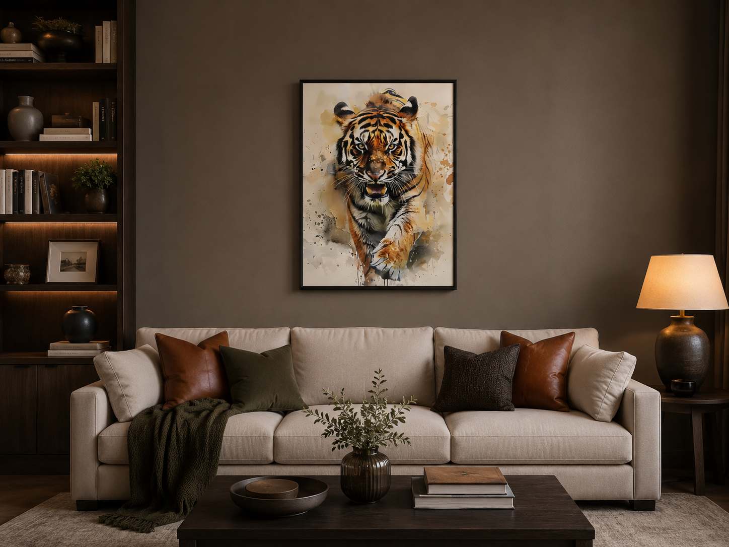 KAPLAN FİGÜRLÜ WATERCOLOR DUVAR TABLOSU 50X70CM - PVC CANLI UV BASKI ÇERÇEVESİZ TABLO
