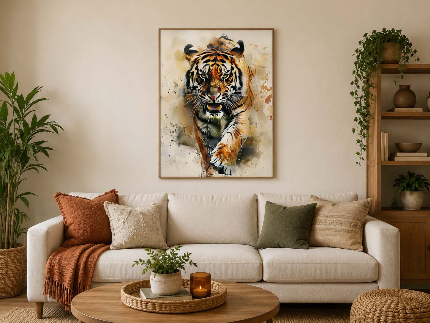 KAPLAN FİGÜRLÜ WATERCOLOR DUVAR TABLOSU 50X70CM - PVC CANLI UV BASKI ÇERÇEVESİZ TABLO