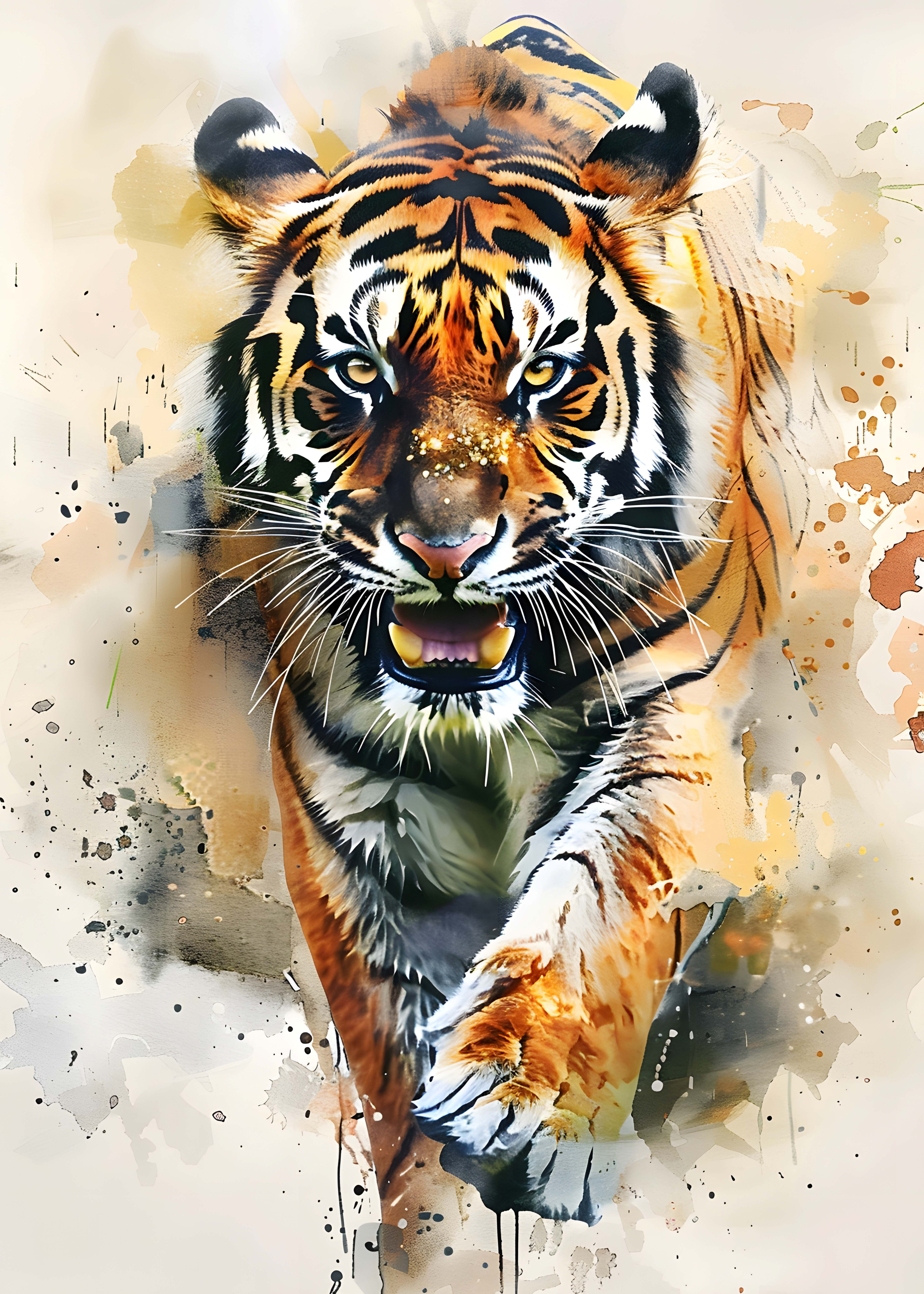 KAPLAN FİGÜRLÜ WATERCOLOR DUVAR TABLOSU 50X70CM - PVC CANLI UV BASKI ÇERÇEVESİZ TABLO