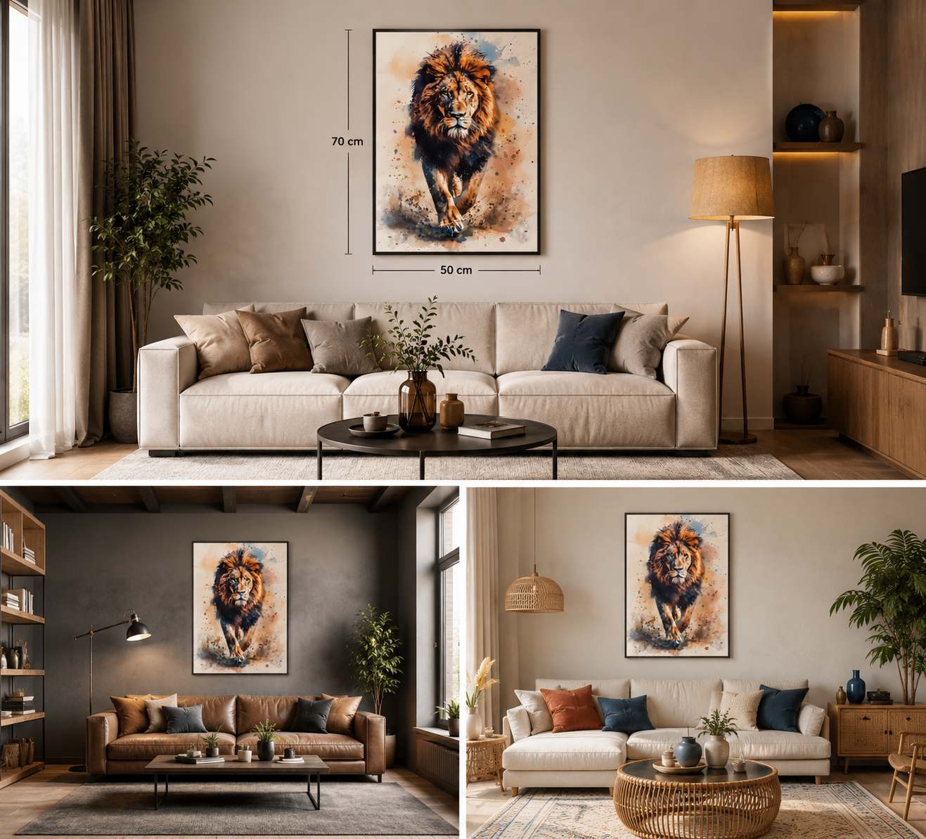ASLAN FİGÜRLÜ WATERCOLOR DUVAR TABLOSU 50X70CM - PVC CANLI UV BASKI ÇERÇEVESİZ TABLO
