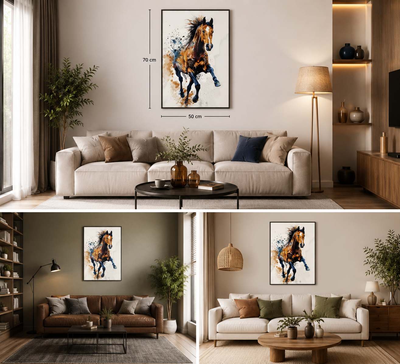 AT FİGÜRLÜ WATERCOLOR DUVAR TABLOSU 50X70CM - PVC CANLI UV BASKI ÇERÇEVESİZ TABLO