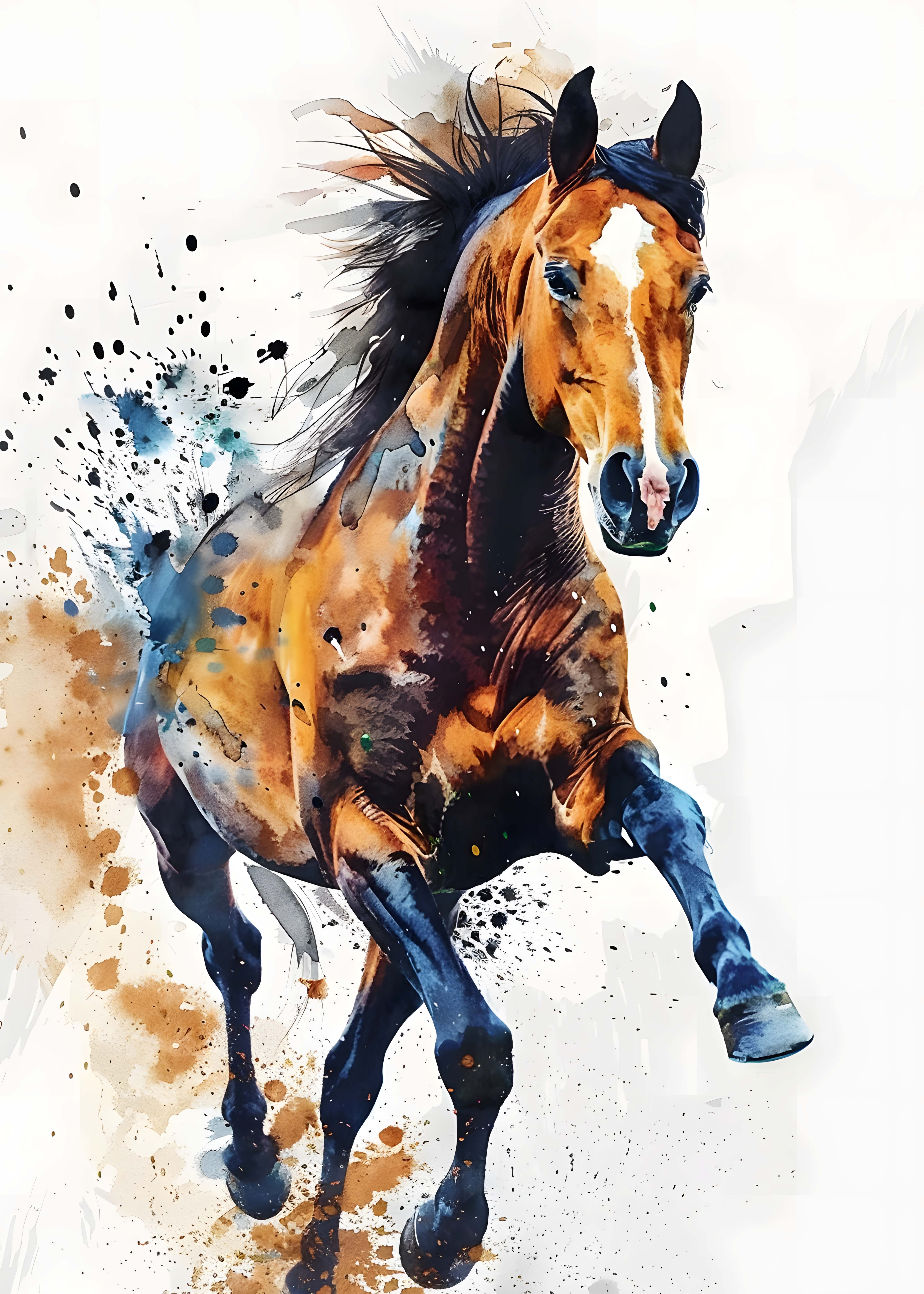 AT FİGÜRLÜ WATERCOLOR DUVAR TABLOSU 50X70CM - PVC CANLI UV BASKI ÇERÇEVESİZ TABLO
