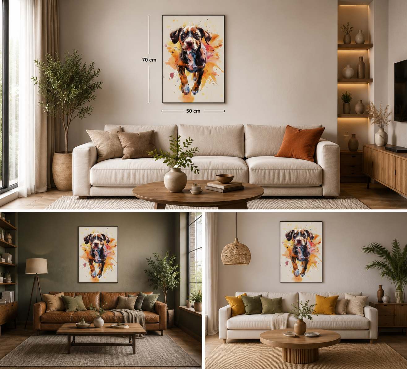 KÖPEK FİGÜRLÜ WATERCOLOR DUVAR TABLOSU 50X70CM - PVC CANLI UV BASKI ÇERÇEVESİZ TABLO