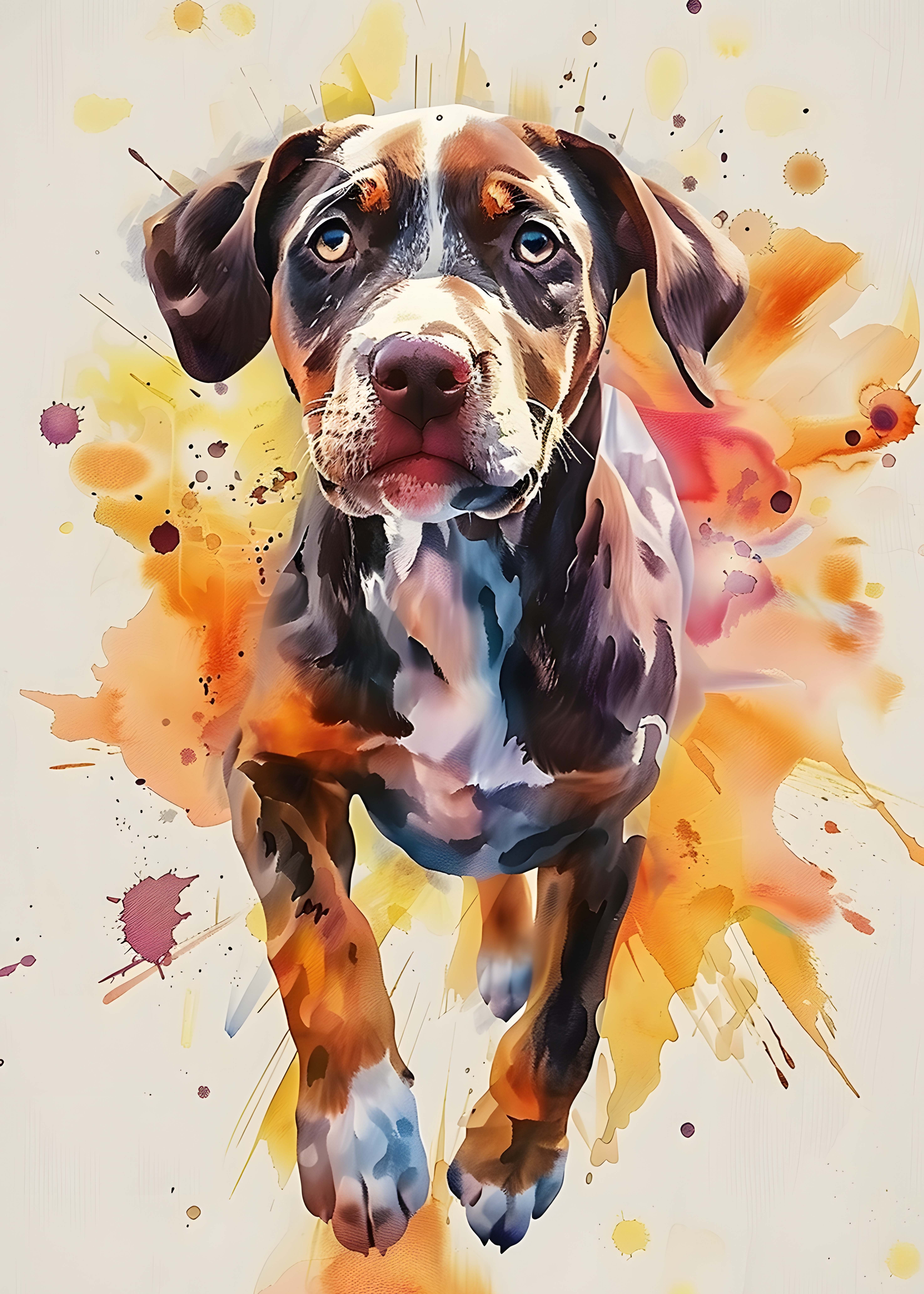 KÖPEK FİGÜRLÜ WATERCOLOR DUVAR TABLOSU 50X70CM - PVC CANLI UV BASKI ÇERÇEVESİZ TABLO
