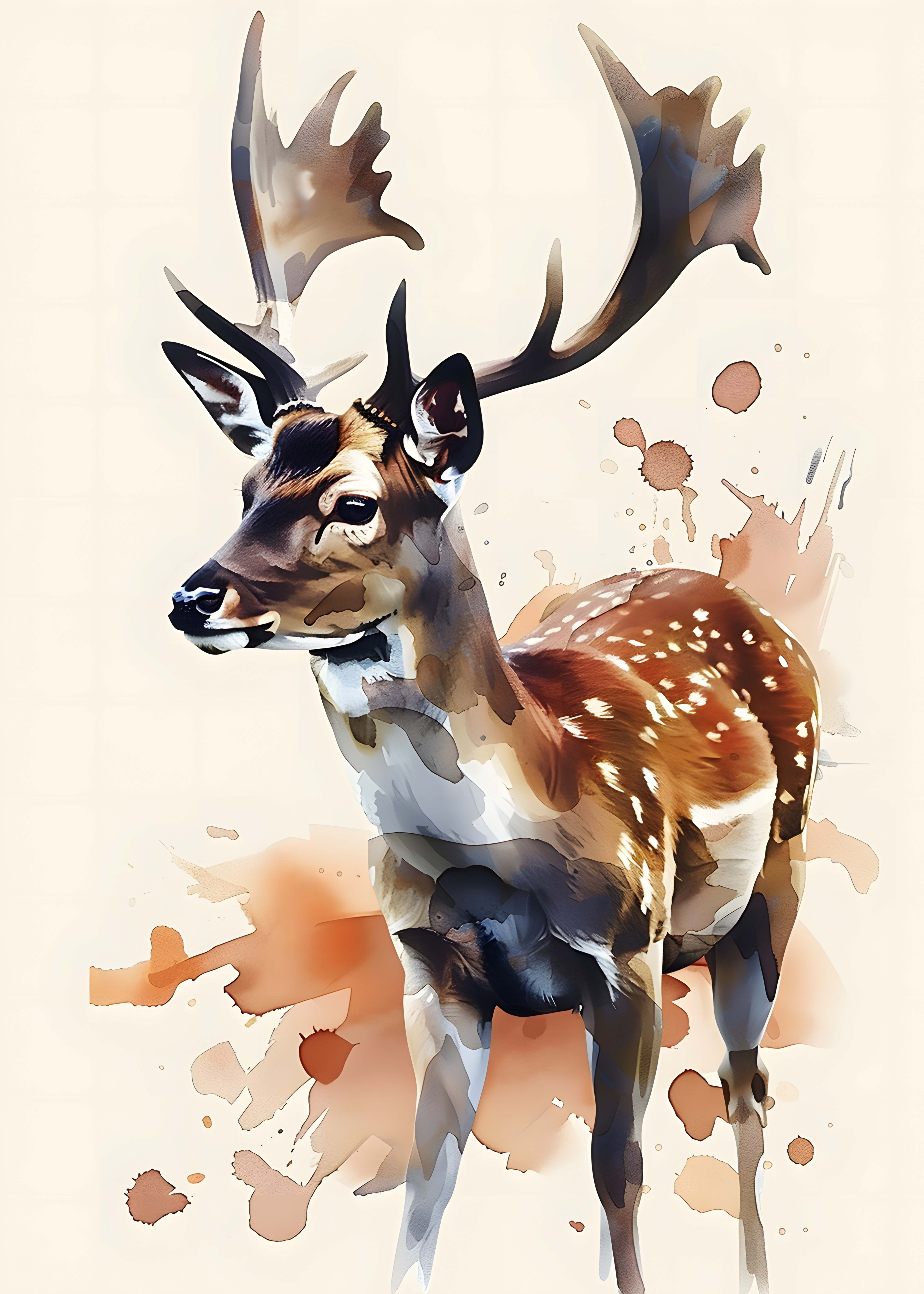GEYİK FİGÜRLÜ WATERCOLOR DUVAR TABLOSU 50X70CM - PVC CANLI UV BASKI ÇERÇEVESİZ TABLO