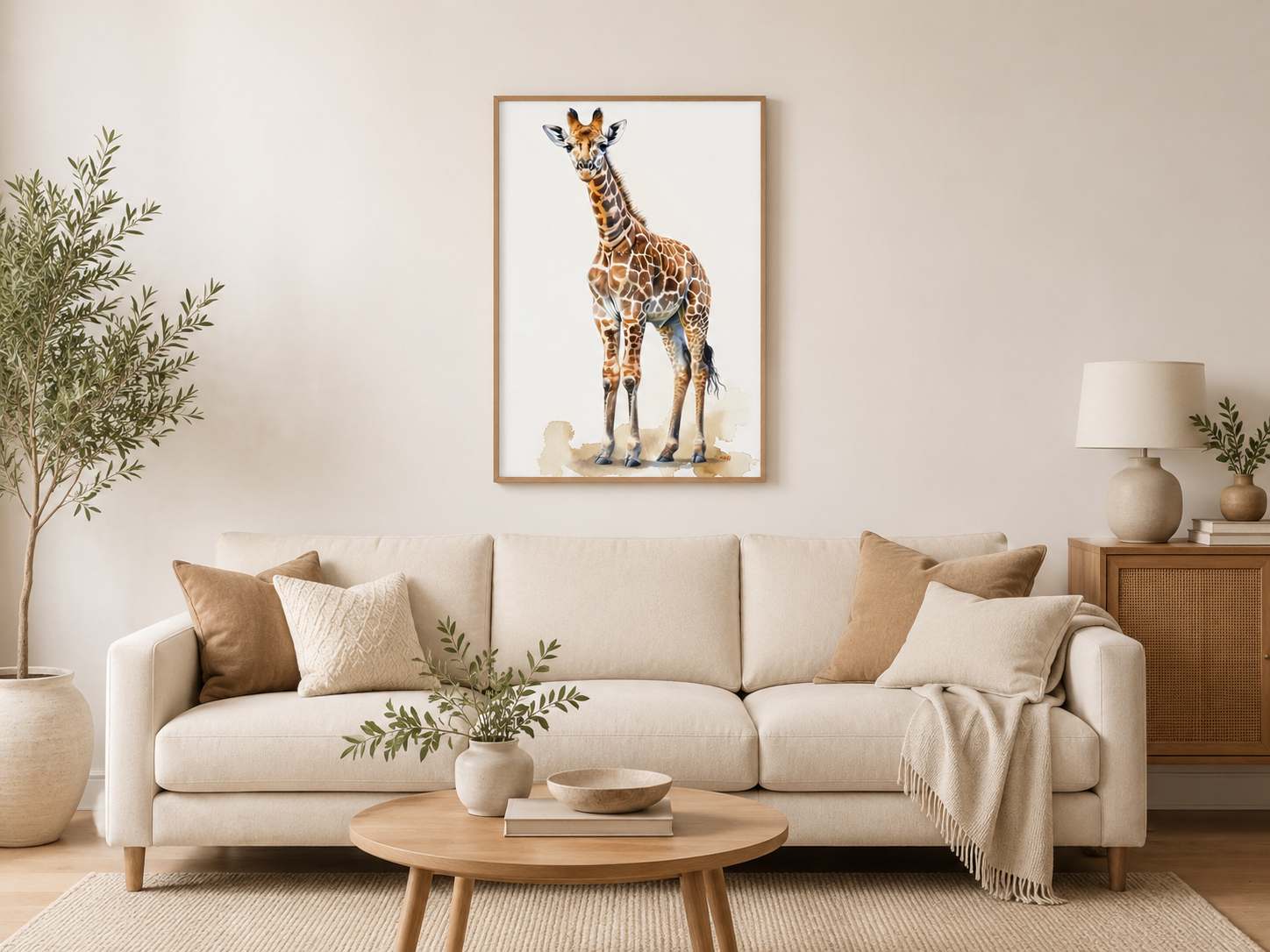 ZÜRAFA FİGÜRLÜ WATERCOLOR DUVAR TABLOSU 50X70CM - PVC CANLI UV BASKI ÇERÇEVESİZ TABLO